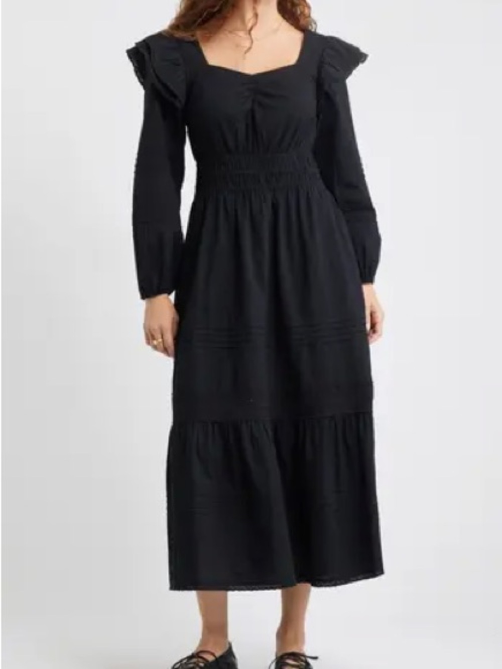 Treasure & Bond • NWT cotton Double Ruffle Long Sleeve Maxi Dress PTP 17”-21”
